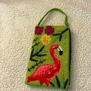 Bamboo Trading company Green Pink Flamingo Club bag.